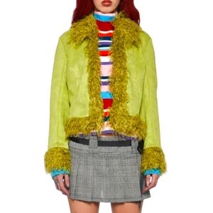 Delia's clover real intentions vegan fur/suede jacket green - women's medium